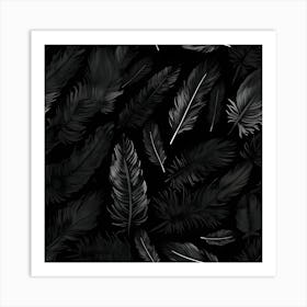 Black Feathers On A Black Background Art Print