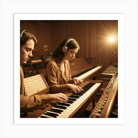 Two People Playing Keyboards Art Print