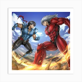 Two Anime Characters Fighting Art Print