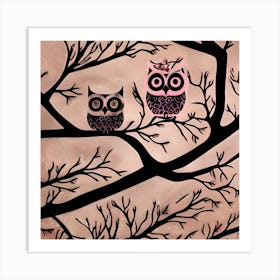 Cute Owls In Tree Art Print