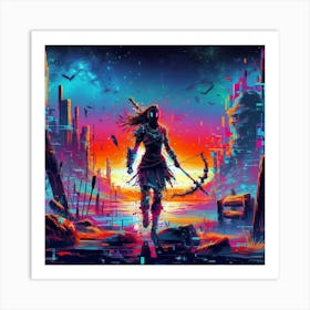 Girl In A Futuristic City Art Print