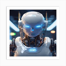 Robot With Blue Eyes Art Print