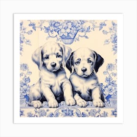 Puppies Dog Delft Tile Illustration 1 Art Print