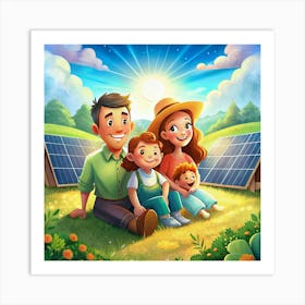 Happy Family With Solar Panels Art Print