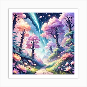 A Fantasy Forest With Twinkling Stars In Pastel Tone Square Composition 373 Art Print