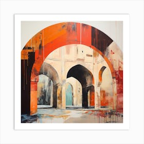 Abstract Contemporary Art Print - Orange & Red Archways Art Print