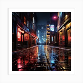 Wet Street At Night Art Print