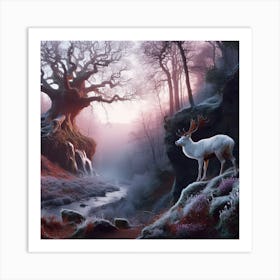 White Stag In The Forest Art Print