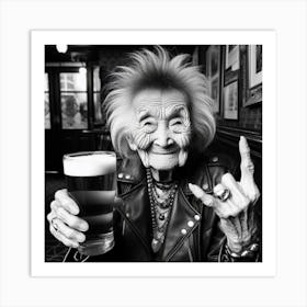 Old Lady Rocking A Beer Art Print