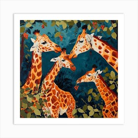 Giraffes Amongst The Leaves Acrylic Style Painting 1 Art Print