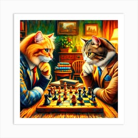 Checkmate Whiskers: A Feline Game of Strategy Art Print