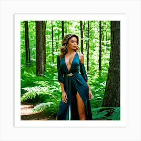 Model Female Woods Forest Nature Fashion Beauty Portrait Trees Greenery Wilderness Outdoo (5) Art Print