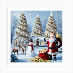 Christmas Scene With Santa Claus 2 Art Print