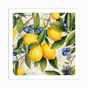 Lemons And Blueberries 1 Art Print