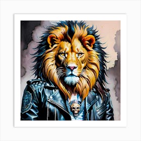 Lion Rocker In Black Leather Jacket Art Print