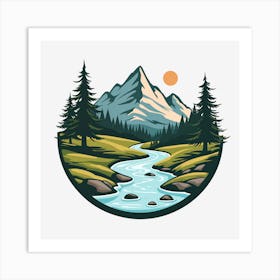 Mountains River Nature Landscape Art Print