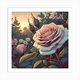 Roses In The Garden 1 Art Print