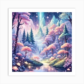 A Fantasy Forest With Twinkling Stars In Pastel Tone Square Composition 324 Art Print