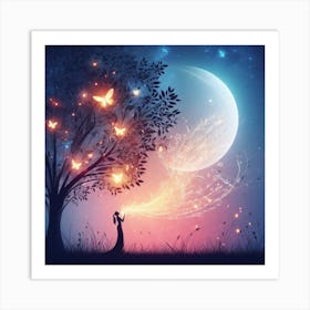 Fairy Tree And Butterflies Art Print