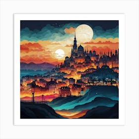 Cityscape At Night 2 Art Print