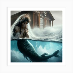 Mermaid Bride Grieving Art Print