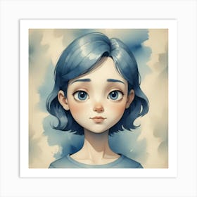 Blue Haired Girl Art Print