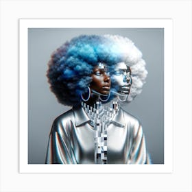 Blue Afro Art Print