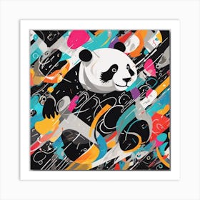 An Image Of A Panda With Letters On A Black Background, In The Style Of Bold Lines, Vivid Colors, Gr (2) Art Print