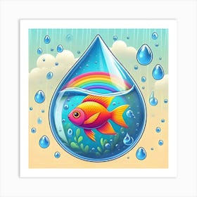 Fish In A Raindrop Floating In The Air 4 Art Print