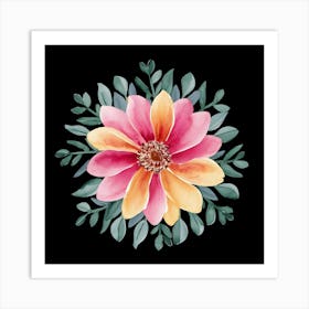 A Watercolor Painting Of Colorful Flowers And Le (9) (1) Art Print