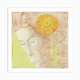 Woman's Head With Red Hair And Chrysanthemum, Jan Toorop Art Print