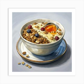 Bowl Of Granola With Yogurt, Berries And Honey Art Print