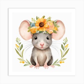 Floral Baby Rat Nursery Illustration (48) Art Print