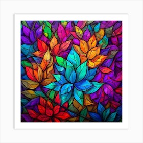 Stained Glass Leaves Art Print