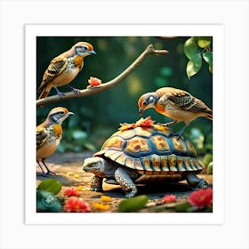 The Birds Looking Kind And Generous Giving Tortoise Their Feathers (2) Art Print