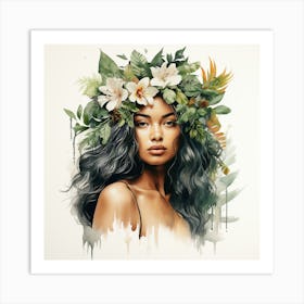 Portrait Of A Woman With A Flower Crown Art Print