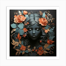 Boho art Silhouette of Floral woman Art Print