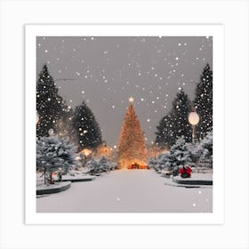 Christmas Tree In The Snow Art Print