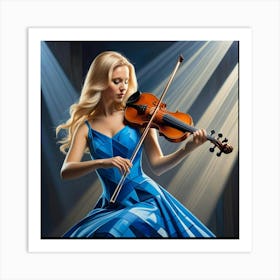 Woman Playing Violin Cubism Style Art Print