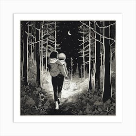 A Mother Carries Her Son In The Middle Of A Forest ... Art Print