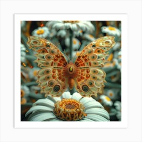 Butterfly On Daisies 1 Art Print