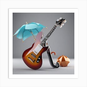 Guitar With Umbrella Art Print