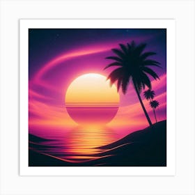 Sunset With Palm Trees 14 Art Print