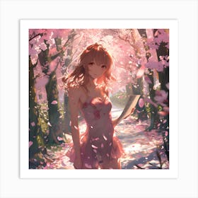 Beautiful Sakura Chery Blossom Anime Girl Art Print