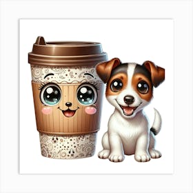 Cute Dog And Cup Of Coffee 3 Art Print