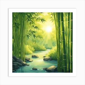A Stream In A Bamboo Forest At Sun Rise Square Composition 16 Art Print