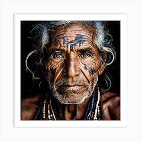 Wisdom In The Eyes Here We See An Aged Indigenous Man With A Serene Expression And Traditional Face Paint Art Print