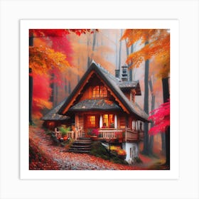 Autumn House In The Woods 1 Art Print