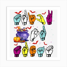 Hand Signs Halloween Spooky Bats Art Print