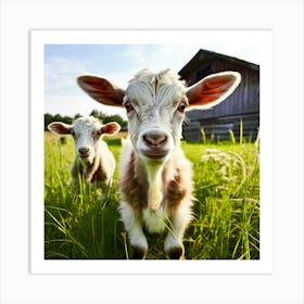 Grass Dairy Head Cattle Day Country Standing Rural Goat Farm Cute White Nature Field E (3) Art Print